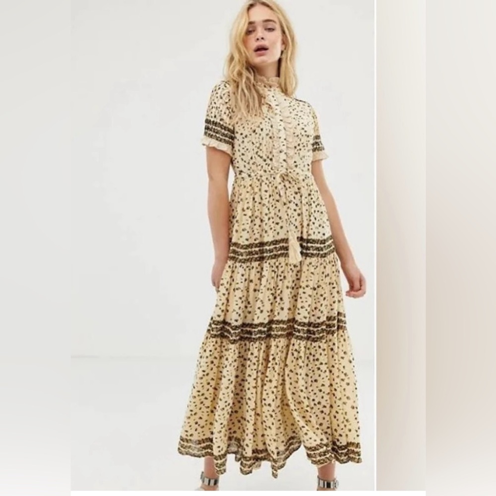 Free People Rare Feelings maxi dress with adjustable waist tie and buttons